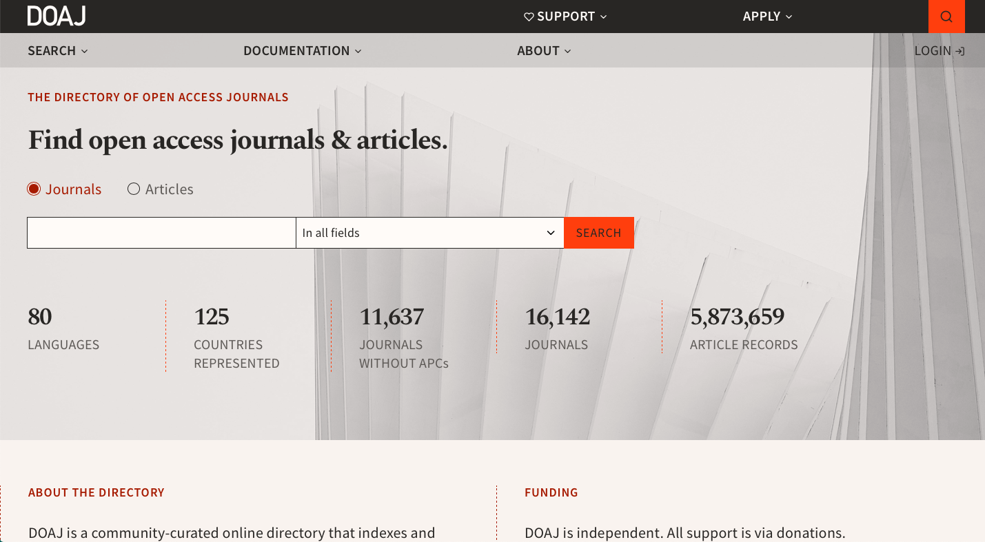 Directory of open access Journals. DOAJ справочник журналов открытого доступа. Specialty search engines. DOAJ.