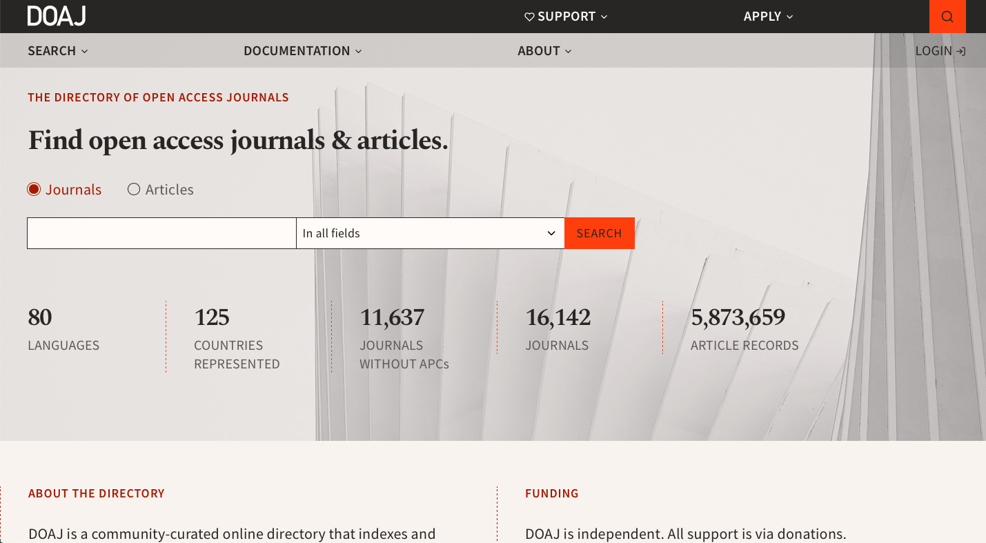 Journal sites. DOAJ.