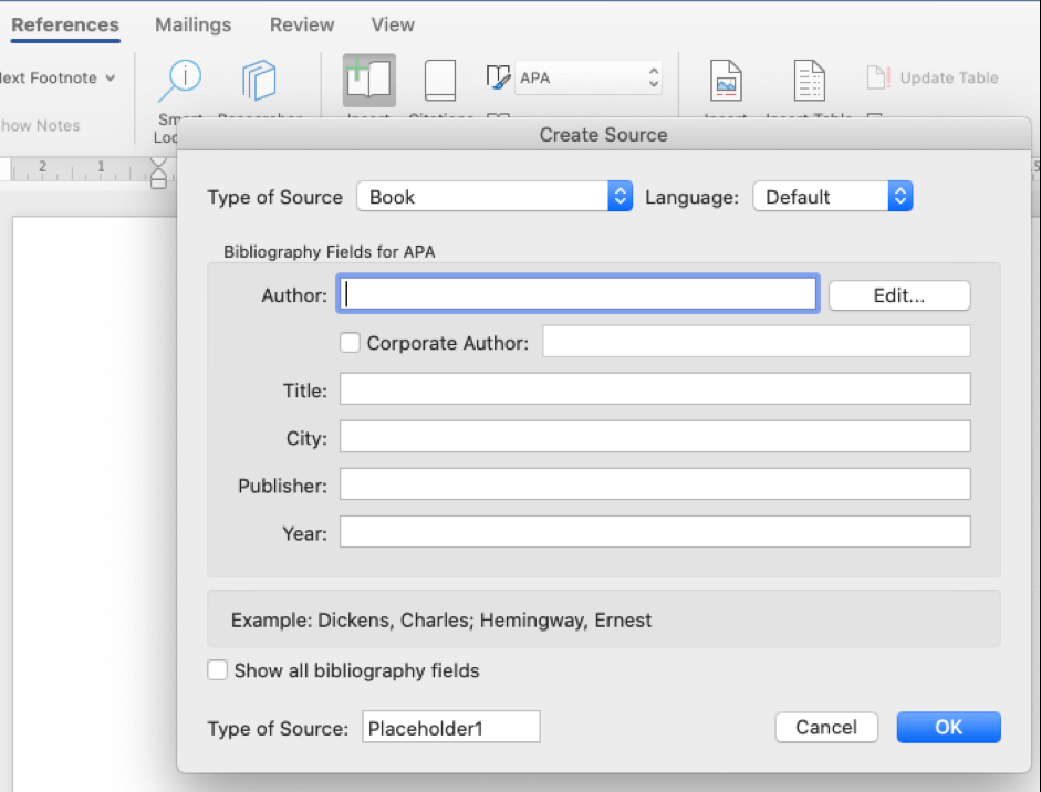 format bibliography in word online